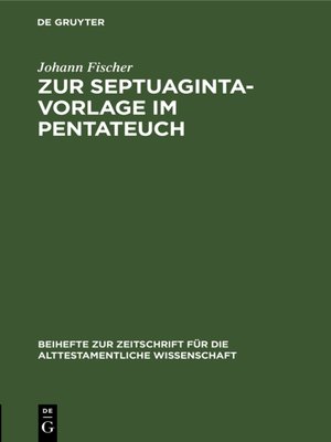 cover image of Zur Septuaginta-Vorlage im Pentateuch